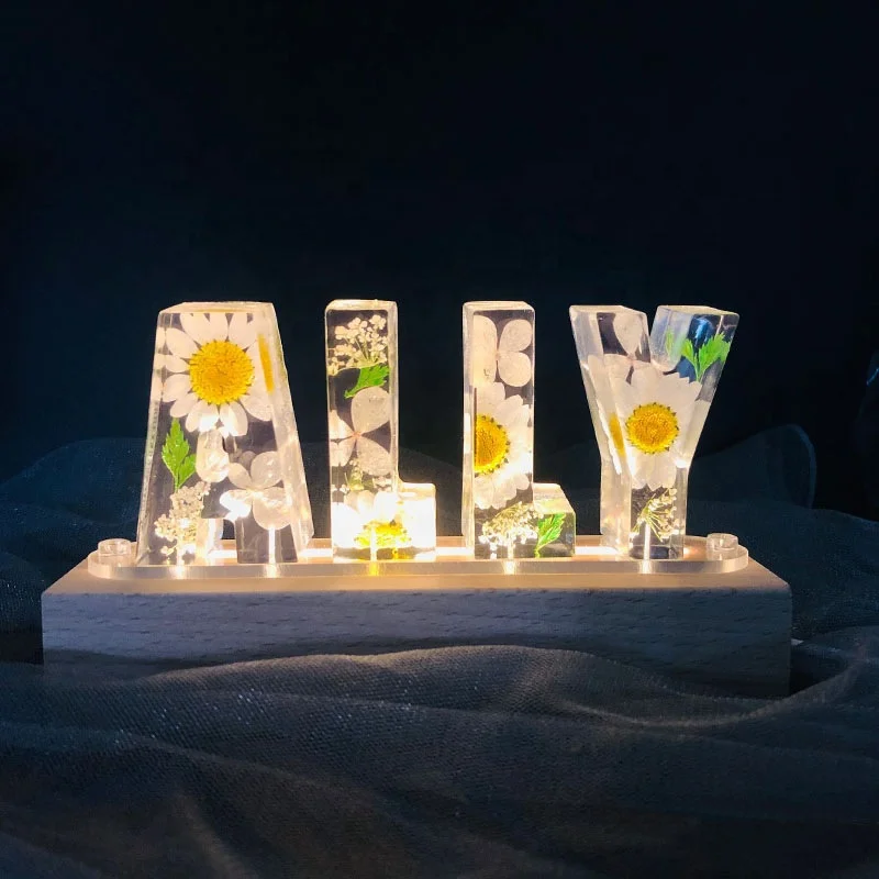 Customized Creative Wood Craft Glowing Gallery Alphabet LED Night Light Luminous Base Wooden 3D LED Lamp Base Wooden Light Base