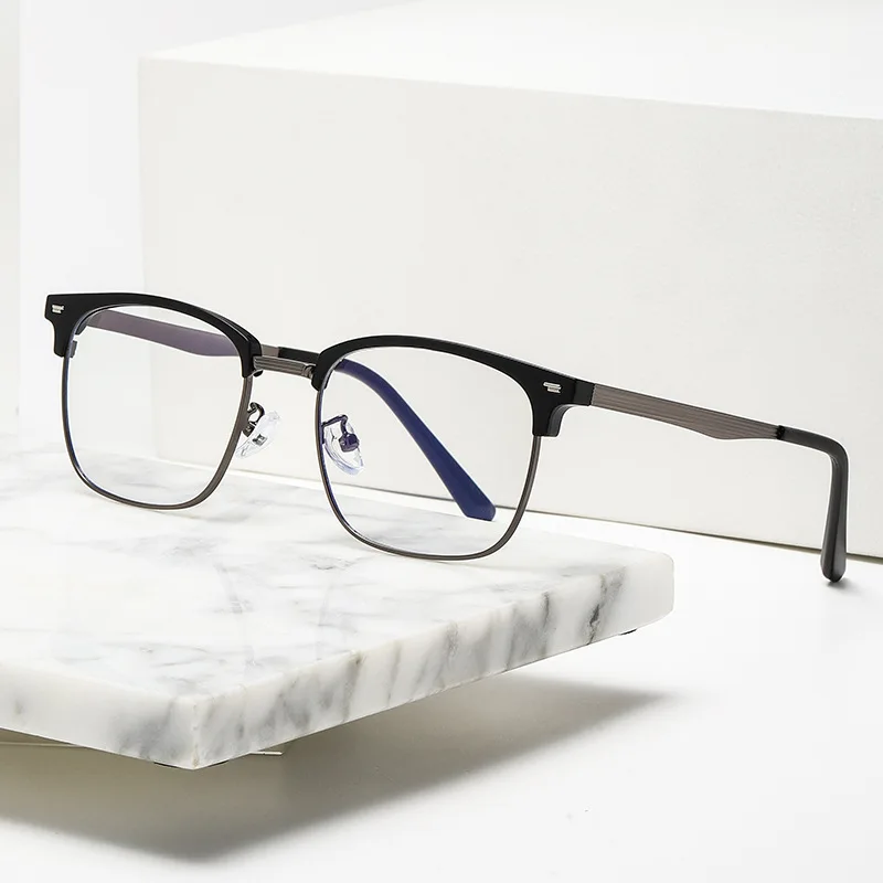 solid blue light blocking optical metal black gold eyebrow square oculos anti luz azul women men`s 2024 fashionable eyeglasses