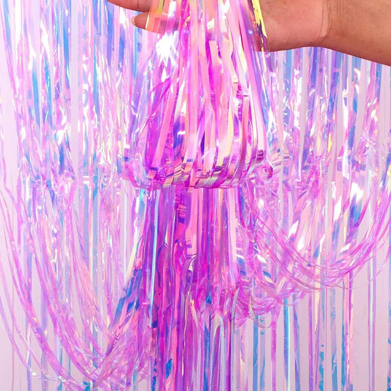 1*2m foil fringe curtain streamer Rainbow dazzling rain silk wedding party decoration photo background wall curtain Decoration