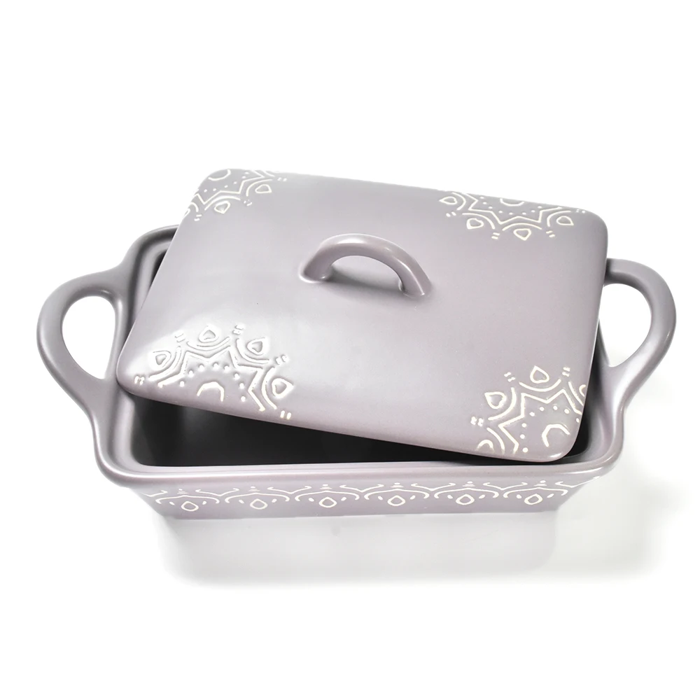 Wholesale Matt grey purple custom Stamping Ceramic Dinnerware Set