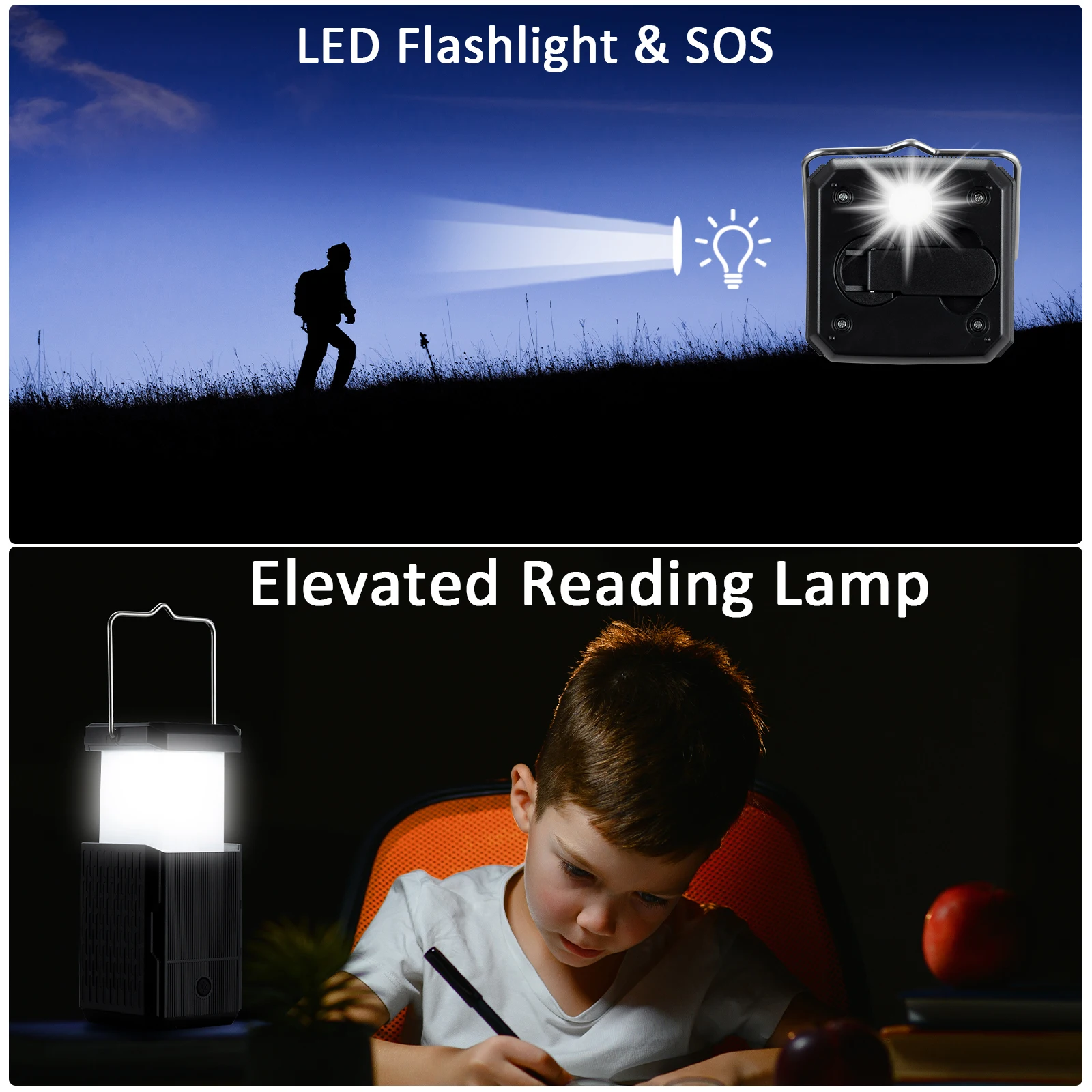 Emergency LED Camping Lantern Flashlight Collapsible 2 in 1 Lantern 2000mah
