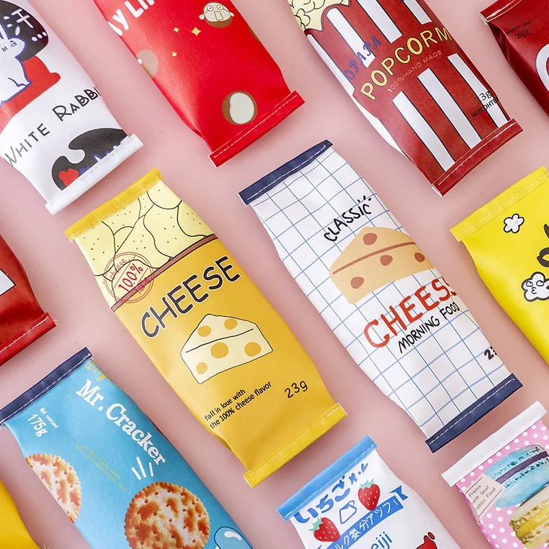Hot Sale Office Creative PU Pencil Case Cute School Stationery Pouch Kids Cartoon Popcorn French Fries