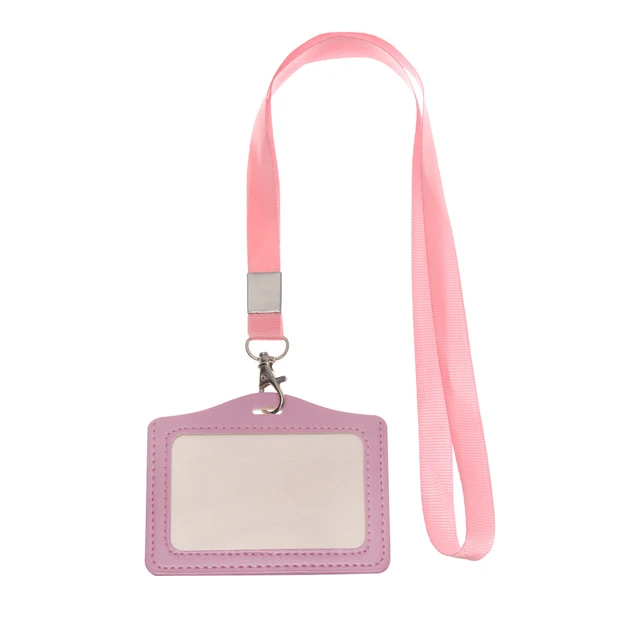 High Quality Leather ID Credit Card Holder Case with Lanyard, Wholesale PU Leather ID Card Holder for Business