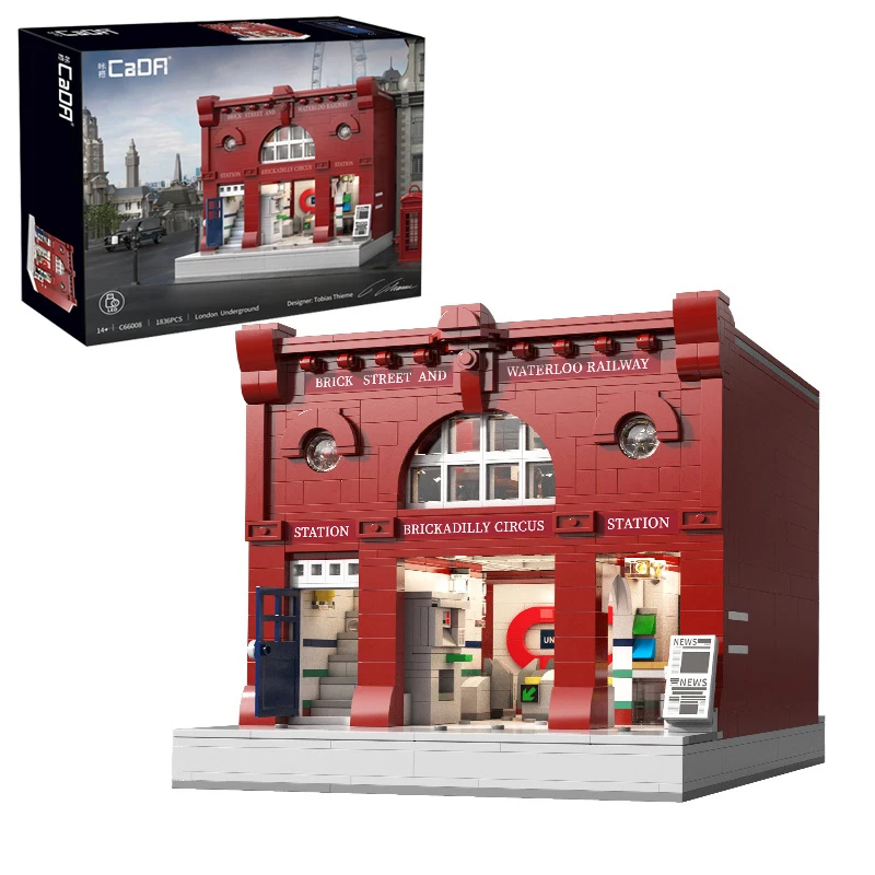 CADA C66008 Street View MOC London Subway Station Building Blocks Set European Architecture DIY House Bricks Construction Toys