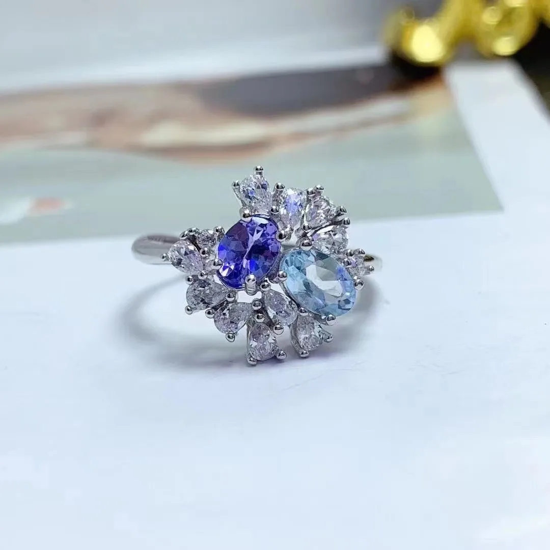 Low Price Wholesale Natural Tanzanite Topaz Adjustable 925 Sterling Silver Platinum Jewelry Ring In India