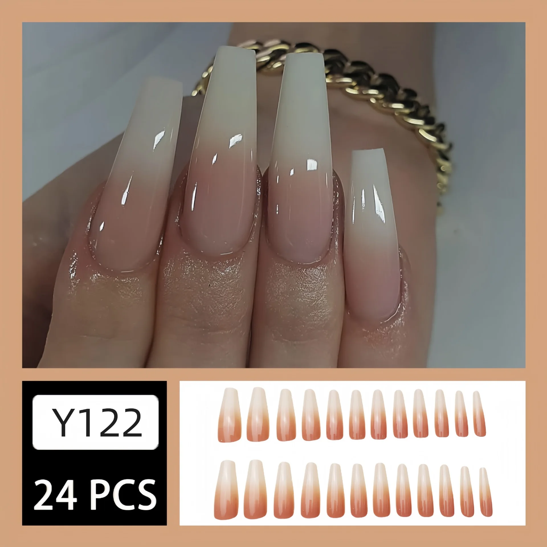 Wholesale 24-Piece Premium Touch Jelly White Gradient Pop Nude Nail Tip French Style Press-On False Nail Super Long Ballet Nail