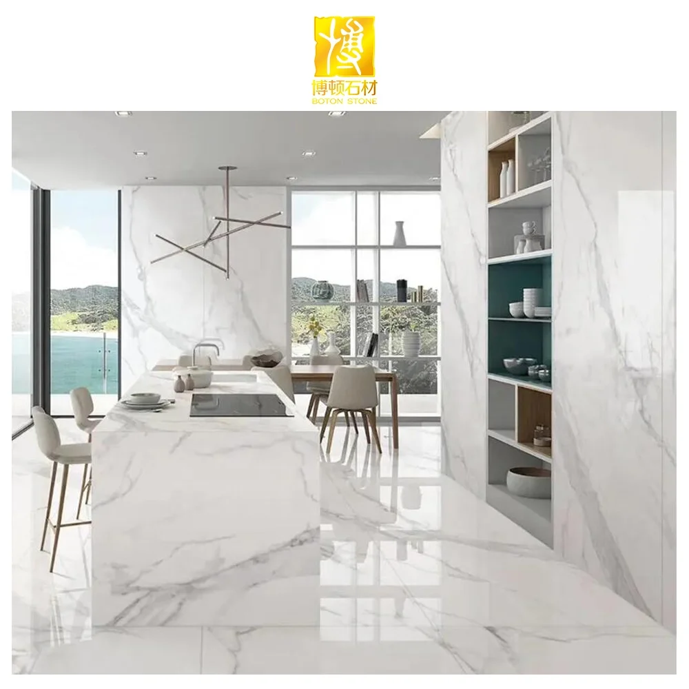BOTON STONE Factory Cheap Chinese White Polished Ceramic Marbles Stone Flooring Designs Bathroom Tiles