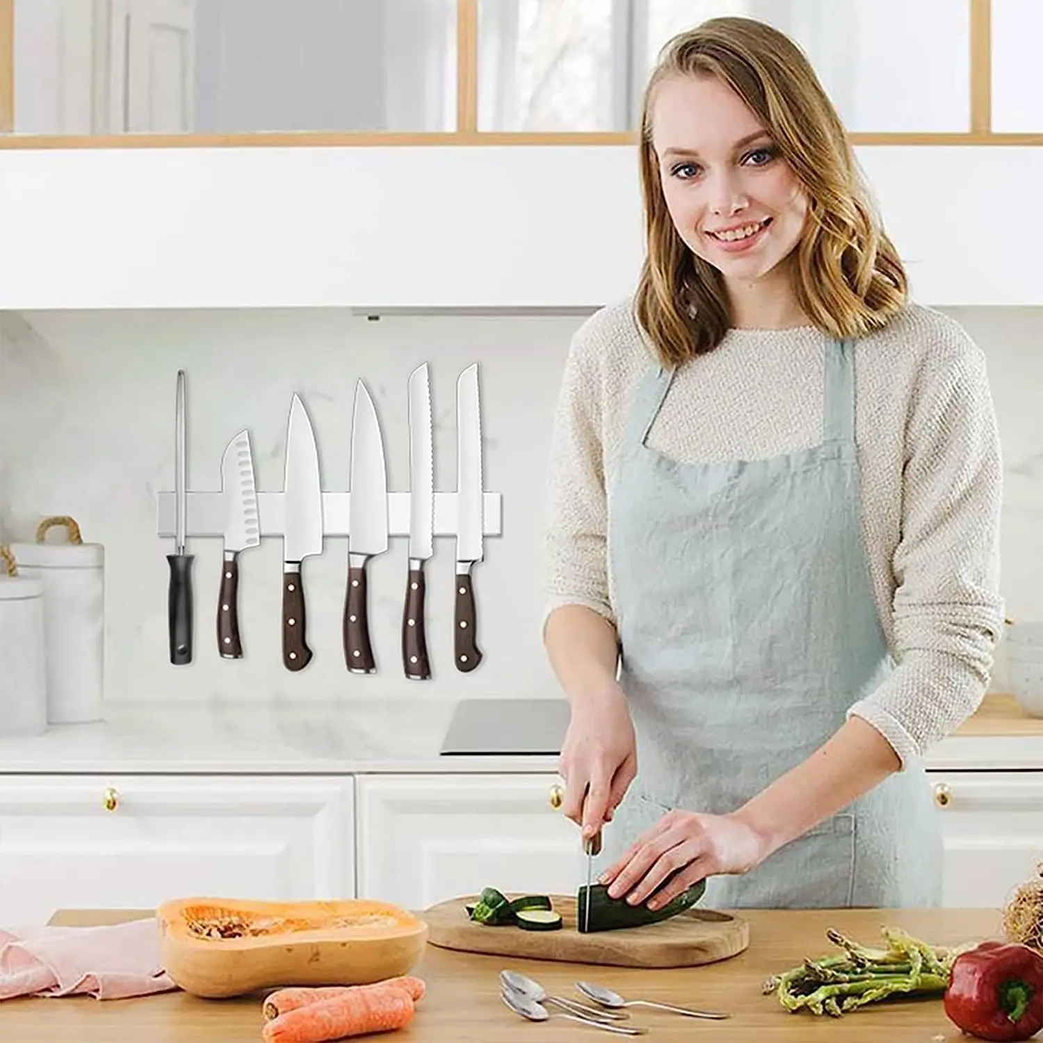 Stainless Steel Magnetic Knife Bar Block Magnet Strong and Secure Magnetic Knife Rack for Metal Kitchen Utensils Wall