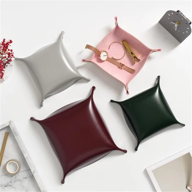 Coin Caddy Leather Storage Box Leather Tray Leather Jewelry Basket Box