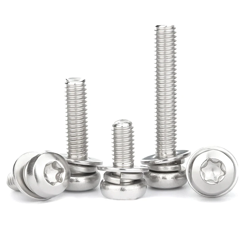 304 stainless steel round head Torx three combination screw pan head flat spring washer Torx groove combination bolt m3m4m5