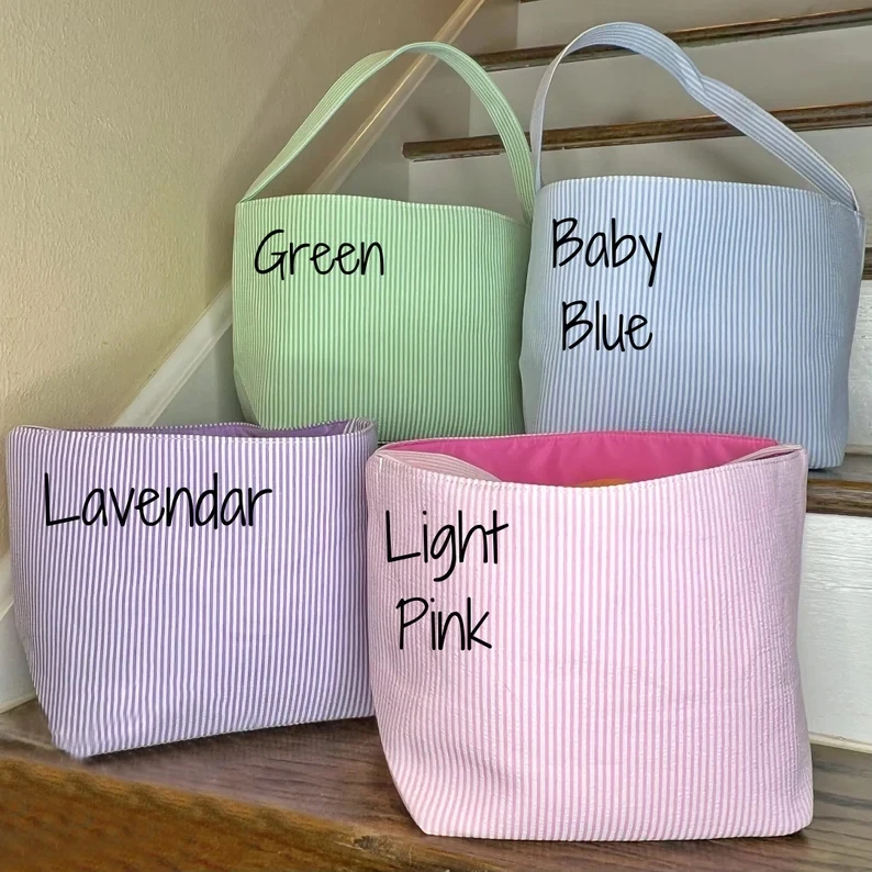 Monogrammed Trick or Treat Bag Seersucker Halloween Tote Bag For Kids Halloween Basket