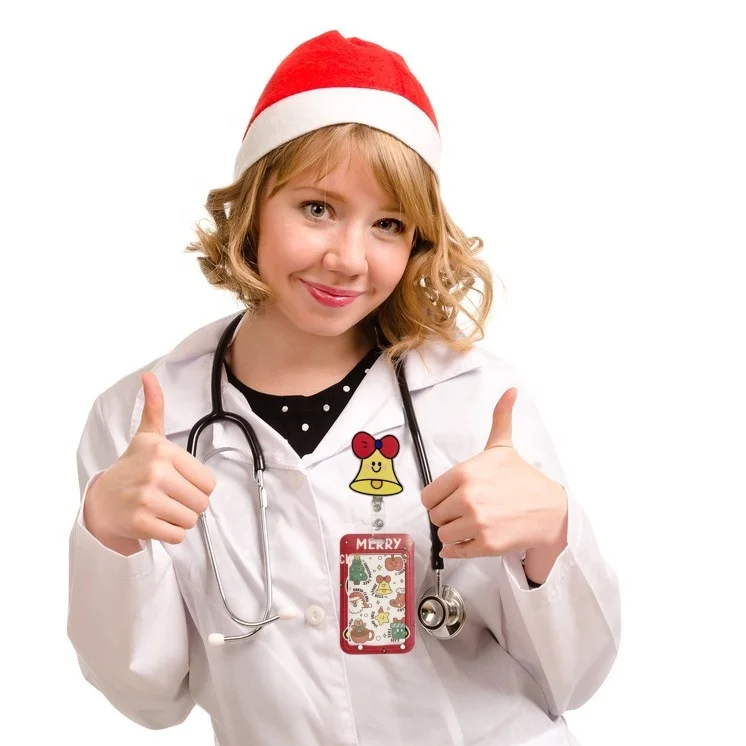 2024 New Model Christmas Swivel Retractable Badge Clip and UV Printing Card Holder Set Combination Badge Reel Card Holder Set