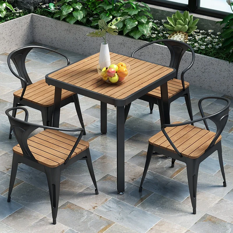 Outdoor Table and Chair Set Plastic Wood Table and Chair Balcony Garden Garden Leisure PS Outdoor Furniture Modern as Photo