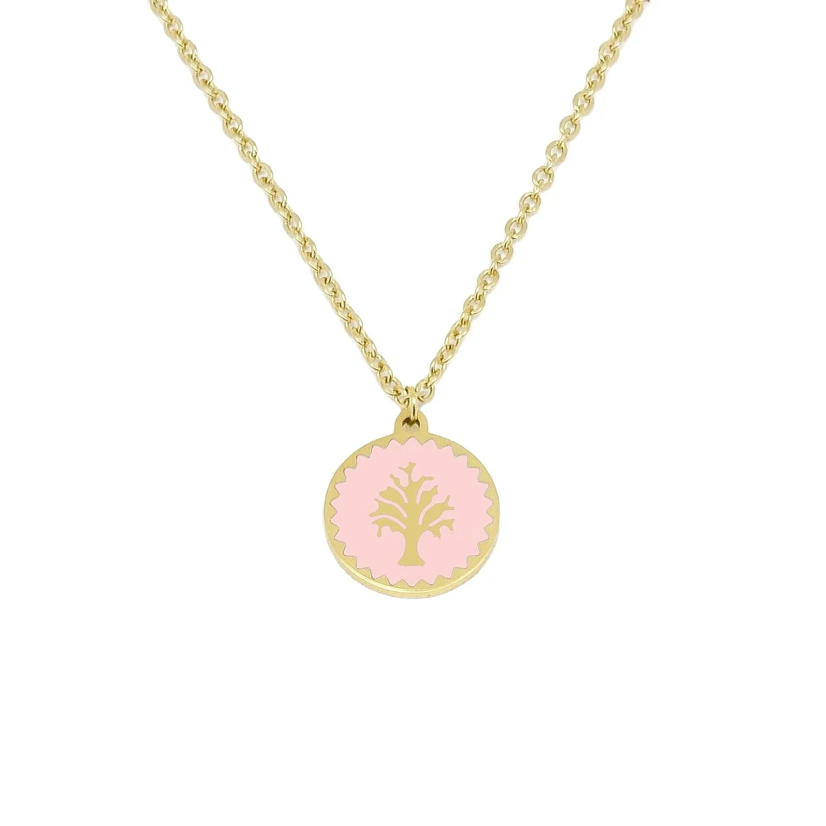 2023 trendy fashion stainless steel tree of life charm necklace gold plated 45+5cm white enamel jewelry