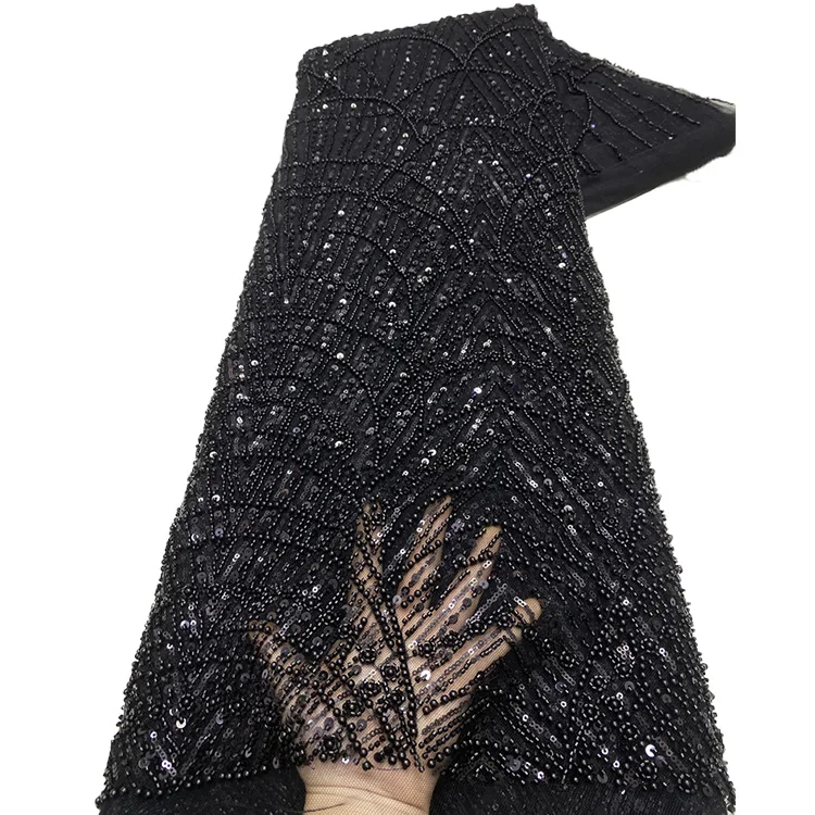 Beaded Lace Fabric Sequin Luxury Gold Lace Fabric with Heavy Beadings Embroidery Fabric