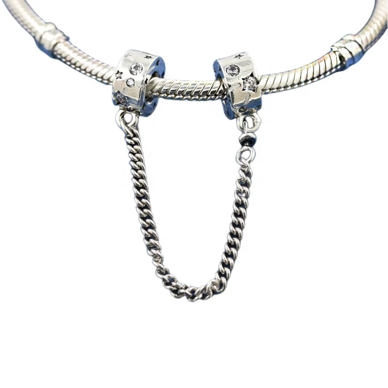 Hot sale silver-studded Safety Chain fits Bracelet DIY Family Heart CharmJewelry  for Ladies Jewelry Gifts of Mothers Day