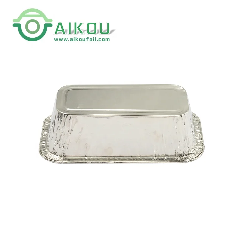 Silver 450ml rectangle disposable lunchbox microwave oven safe aluminum foil container barbecue sizes foil loaf pan with lid