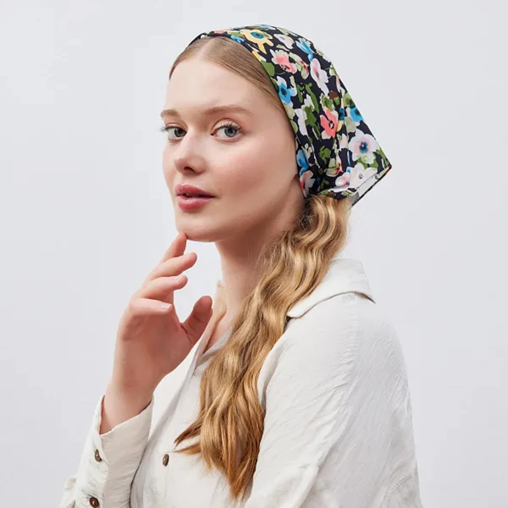 Most Trendy Patterned Vegan Tulip Printed Luxury Silk Hijab Flower Scarves For Women Foulard En Soie Personnalisable
