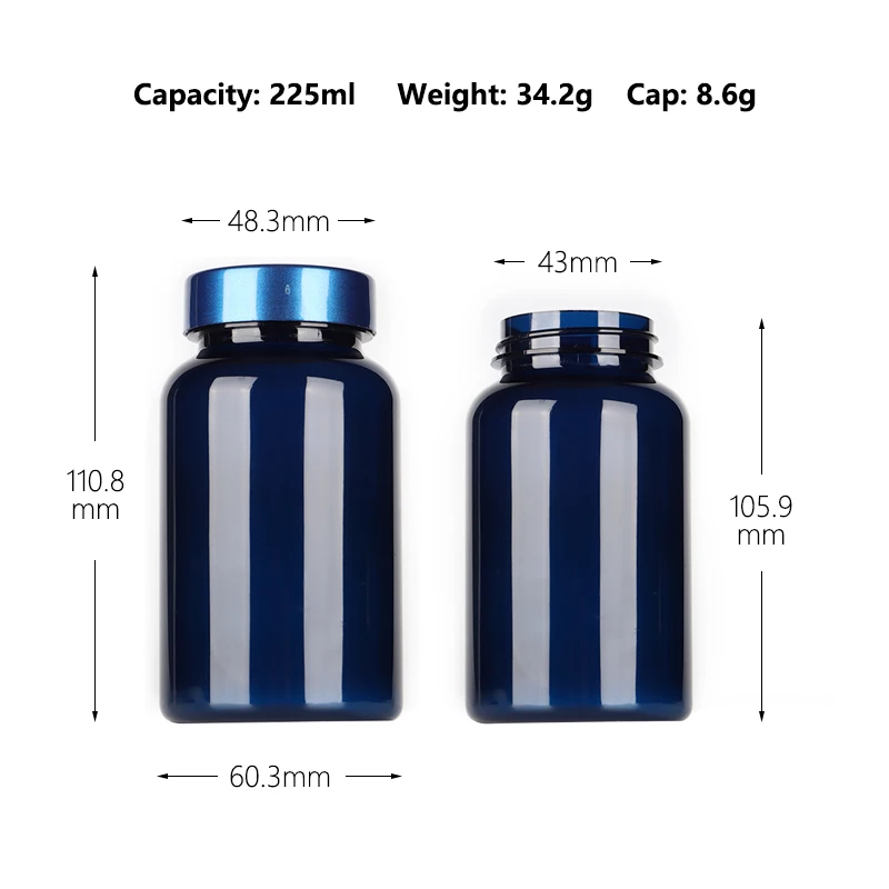 225cc green red grey candy medical plastic smooth bottles vitamin pill bottle vials for sale with pet plastic 225ml