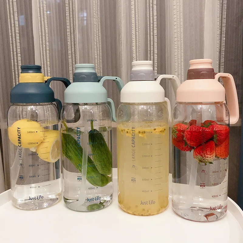 New custom handle type motivational drinking water kettles clear leakproof plastic water bottle with indicated level