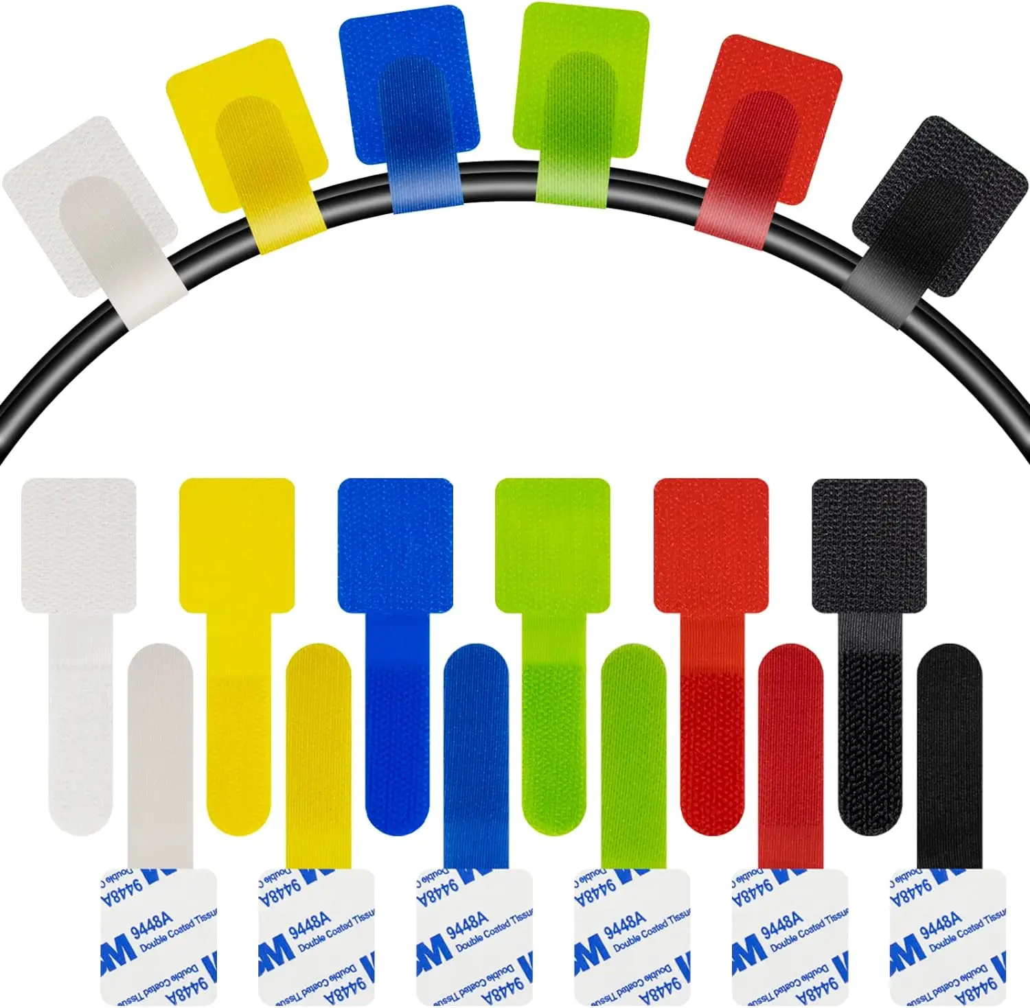 Self-Adhesive Cable Cord Labels Wire Labels Write On Hook and Loop Cable Ties Cord Tags for Cable Management and Identification