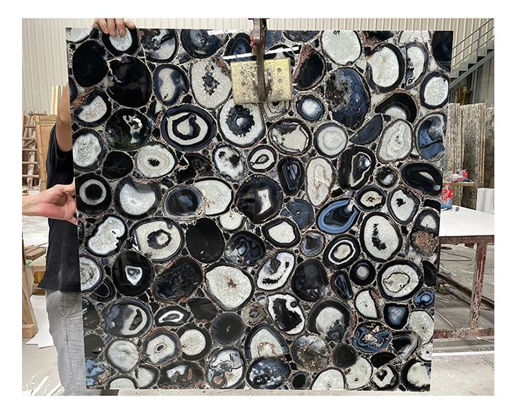 Backlit Brazil Semi Precious Stone Polished Nebbia Grey Agate Slabs For Table Top