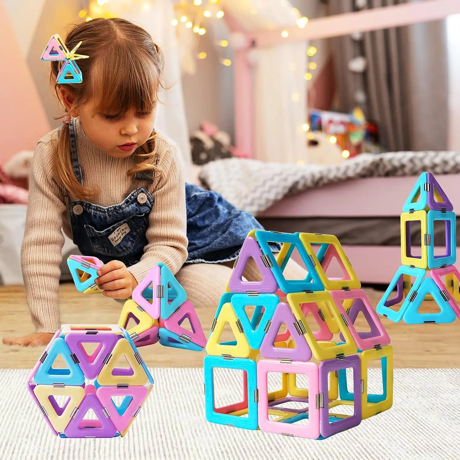 46pcs Magnetic Tiles Toys Building Blocks STEM Creative Construction Magnet Toys For Toddler
