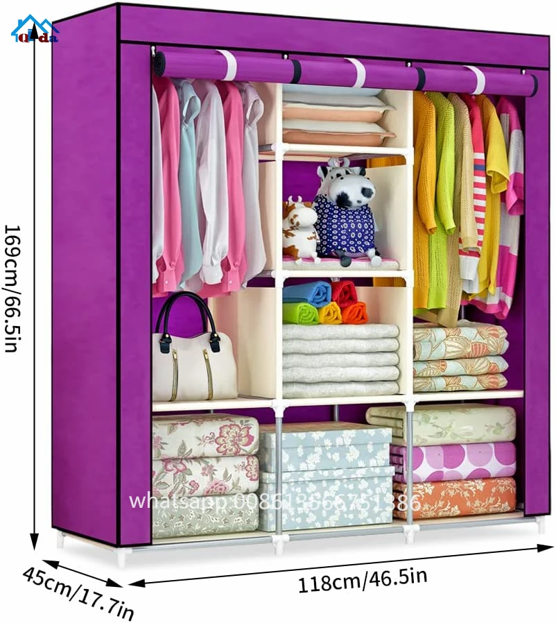 Портативный складной простой шкаф для хранения одежды из нетканого материала с открытой дверью Almirah внутри без молнии дизайн