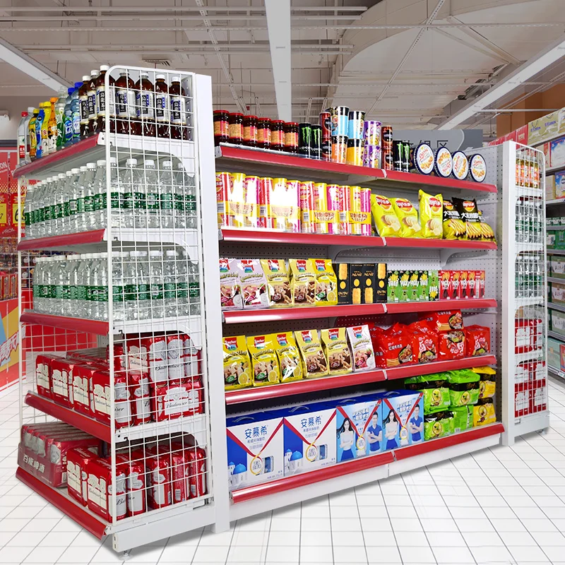 Supermarket shelf net-a-porterdiscount store grocery display rack steel wood can be customized
