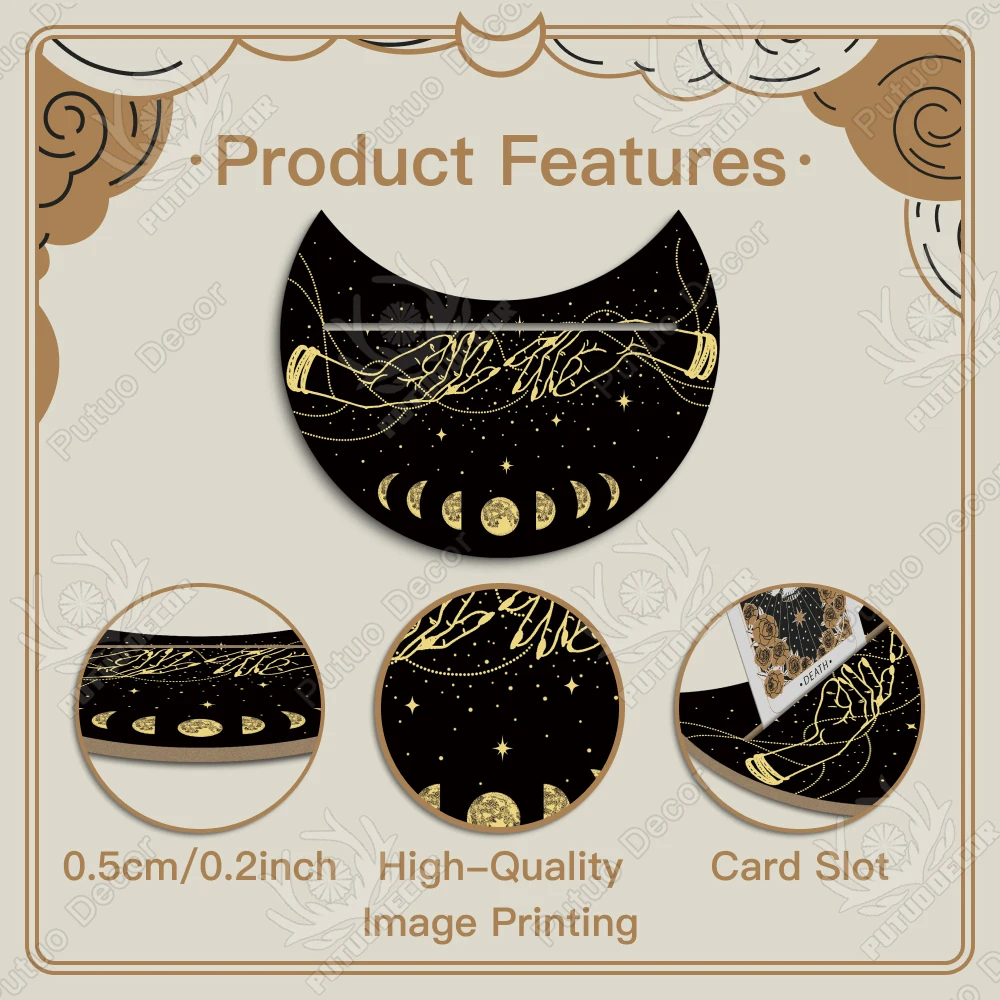 Handcrafted Wooden Tarot Card Holder Crescent-Shaped Creative Desk Decor Essential for Mystical Divination