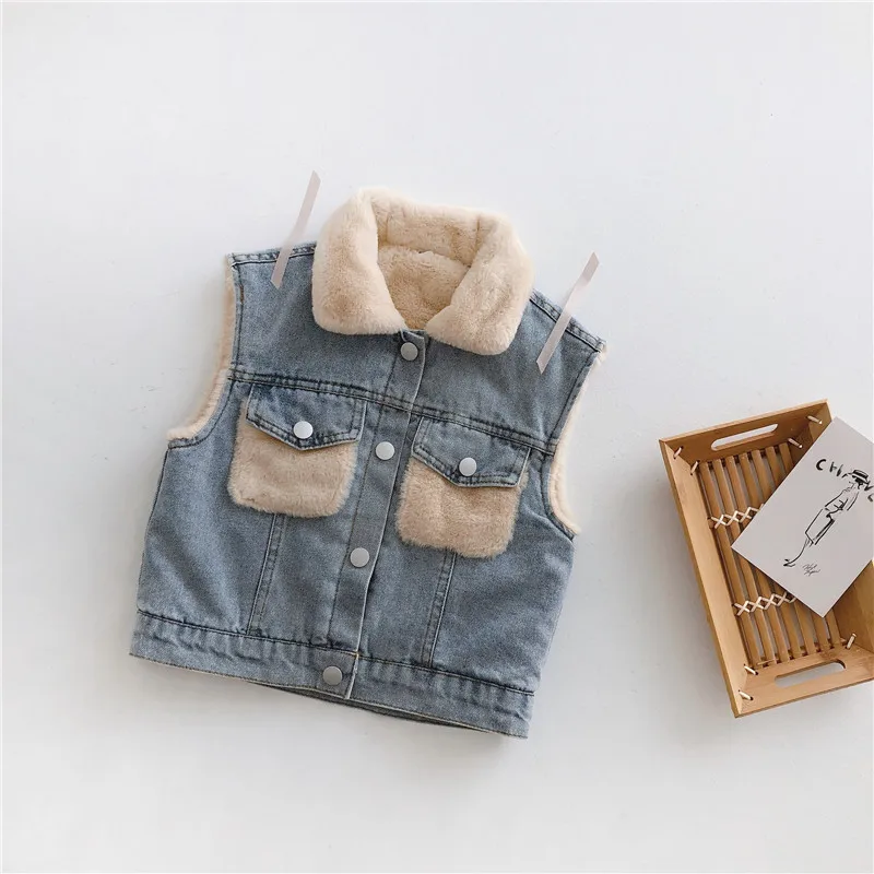 
Children Vest Outerwear Boy And Girl Winter Warm Coat Baby denim vest 