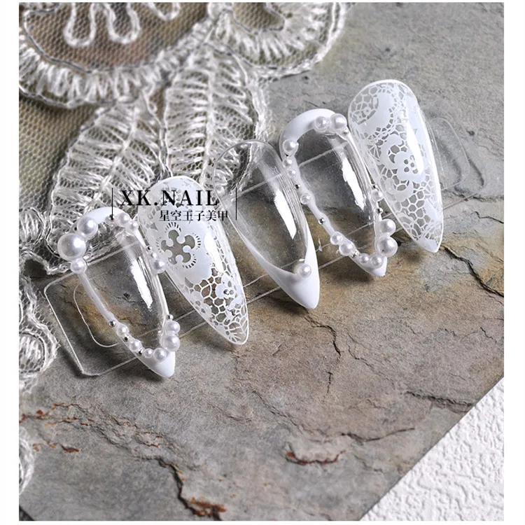 Hot sale nail art lace transfer foil nail lace stickers nail black and white lace foil 4*100cm