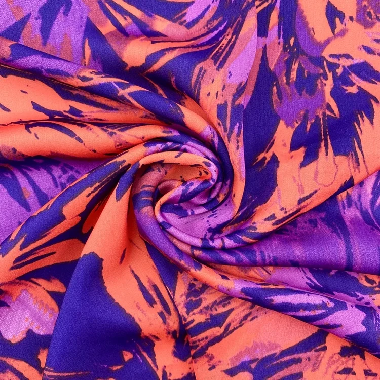 100% polyester red pink floral peach skin satin printed chiffon fabric for dress