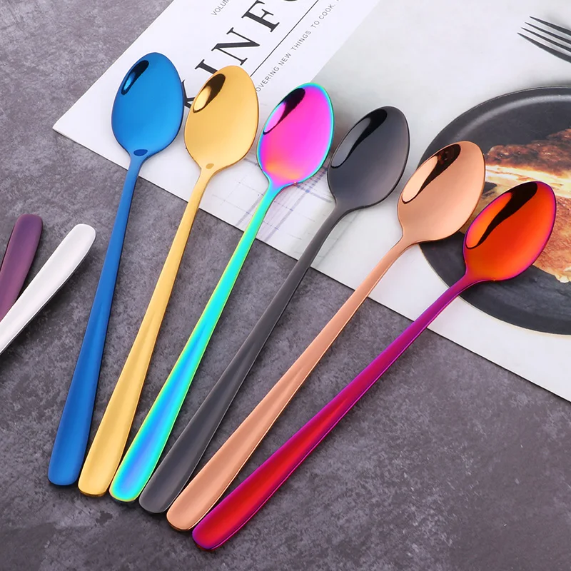 Wholesale cheap custom home hand polish stainless steel tea sugar coffee serving spoon long handle ice cream latte spoon