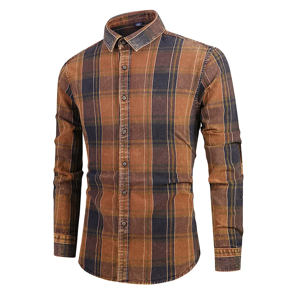 Custom low MOQ green plaid flannel warm long sleeve shirt