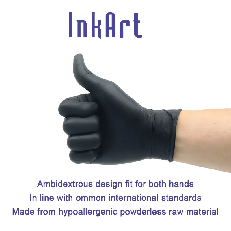 InkArt 100pcs/Box Nitrile Disposable Gloves Powder Free Tattoo PMU SMP Black Tattoo Glove