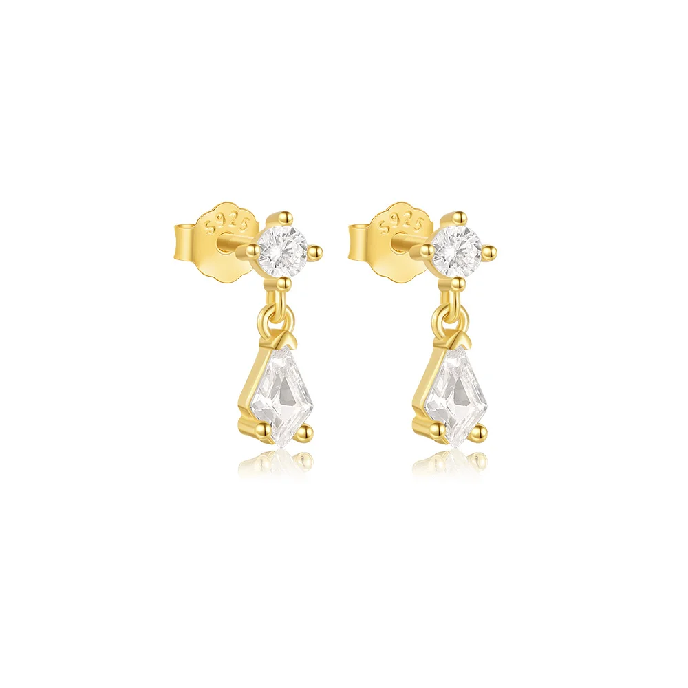 Gold Plated Wholesale Water Drop Earrings Dangle Women Two Zircon Exquisite Small Stud Earrings Piercing Earrings