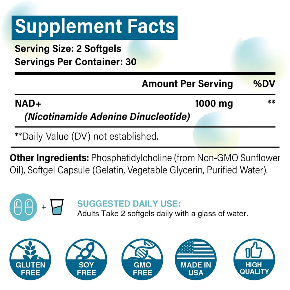 Liposomal NAD+ Supplement 1000 mg Highest NAD Pontecy Max Absorption Pure NAD Capsules Pills Softgels Private Label