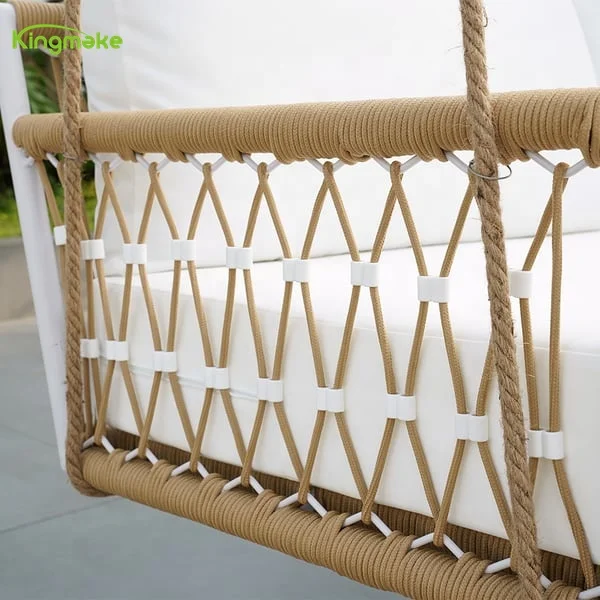 KIngmake Double Love Seater Garden Hanging Swing Chair Swing Sofa Bed Traditional Wide Outdoor Rattan Swing Sofa Hanging Chair