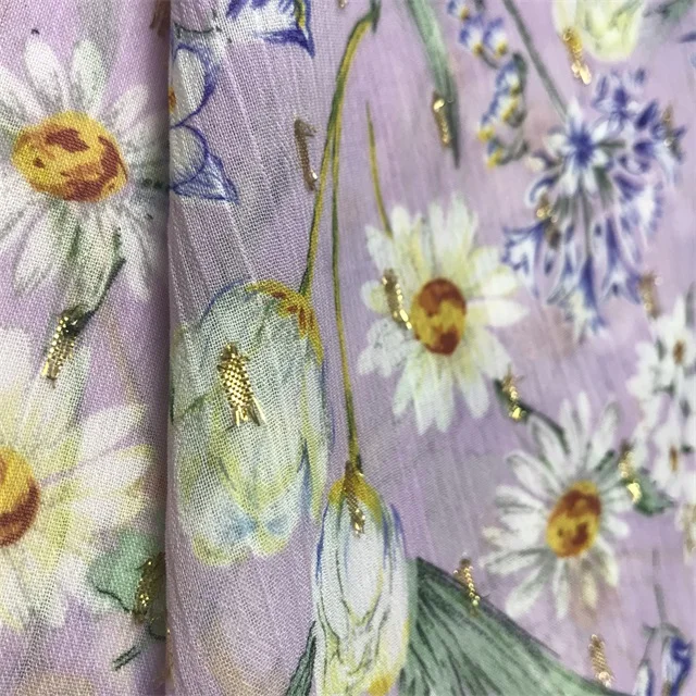 Factory Direct-selling chiffon crepe gold jacquard printed fabric metal wire printed fabric can make skirts and other clothing