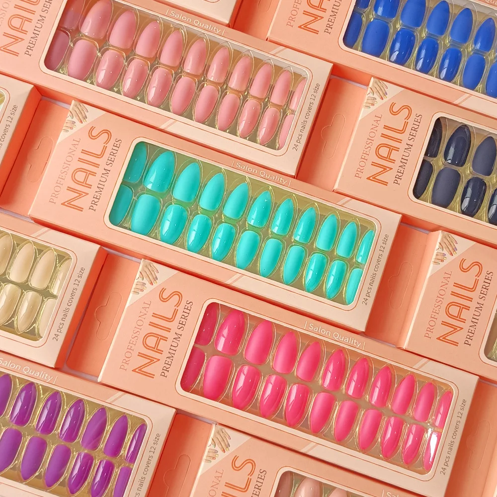 24Pcs Solid Scrub Design Long Middle Ballerina French Christmas Press On Nails ABS Artificial Fingernails Art for Women