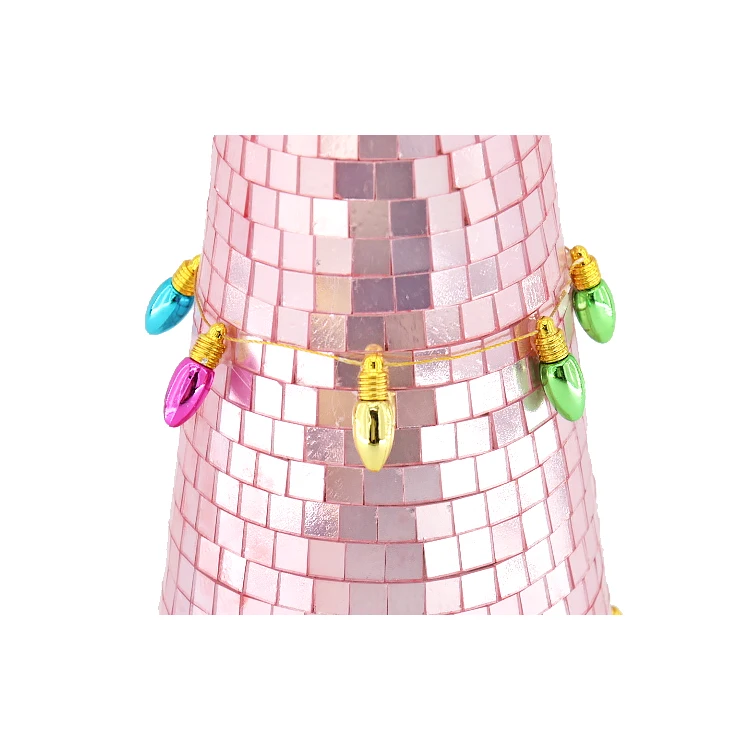 Pink Mirror Glass Christmas Tree Ornaments Small Light Bulb Pendants for New Year Surround Painted Scene for Living Room Layout