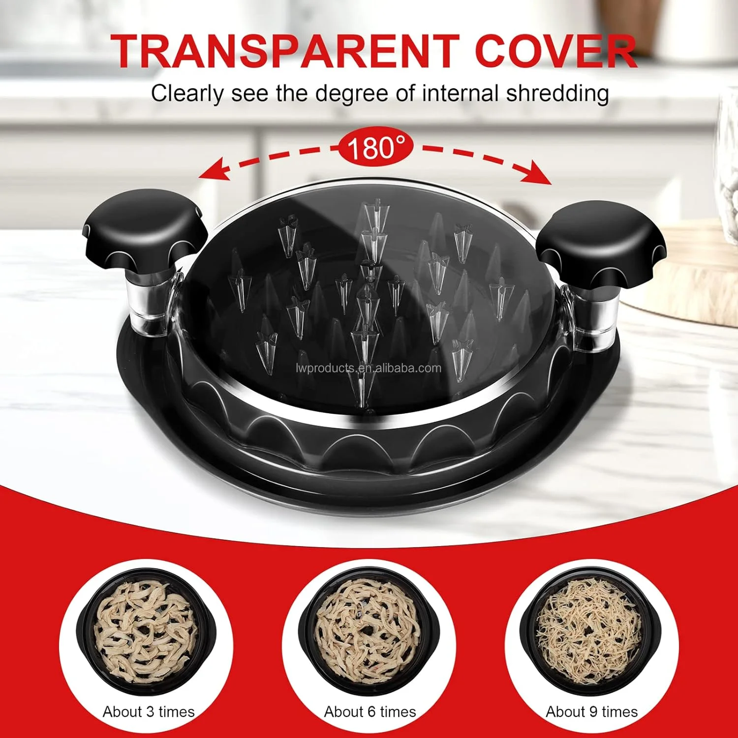 25.5Cm Big Size Round Barbecue BBQ Cooked Beef Pork Meat Chicken Breast Shredder Machine Combo Chicken Breast Shredder Tool Set