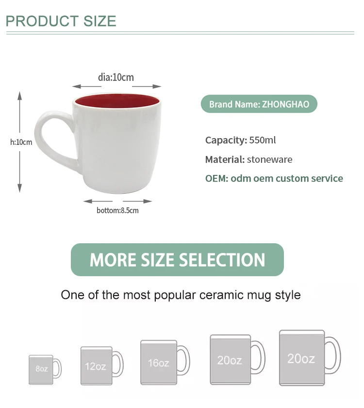 Ceramic Breakfast Milk Tea Cup Tea Cups and Mugs Inside Large Jumbo Round Shaped Ceramic Camping CLASSIC Good HANDGRIP White Red