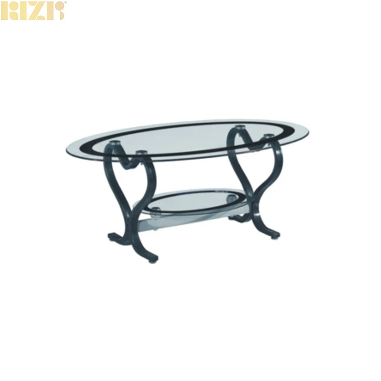 Table Home Furniture Oval Clear Acrylic Top Glass Coffee Table with black paint circle, in customized color Acrylic legs