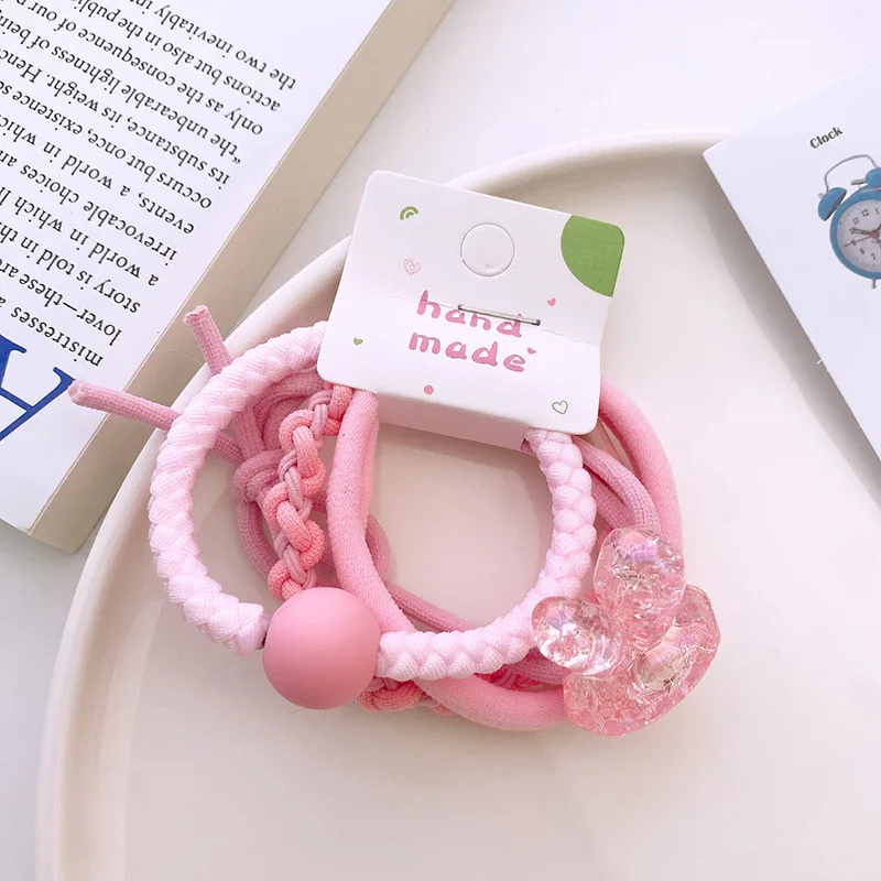 4 new candy colored hair ring sets rabbit bow basic rubber band woven towel ring high elasticity hair accessory