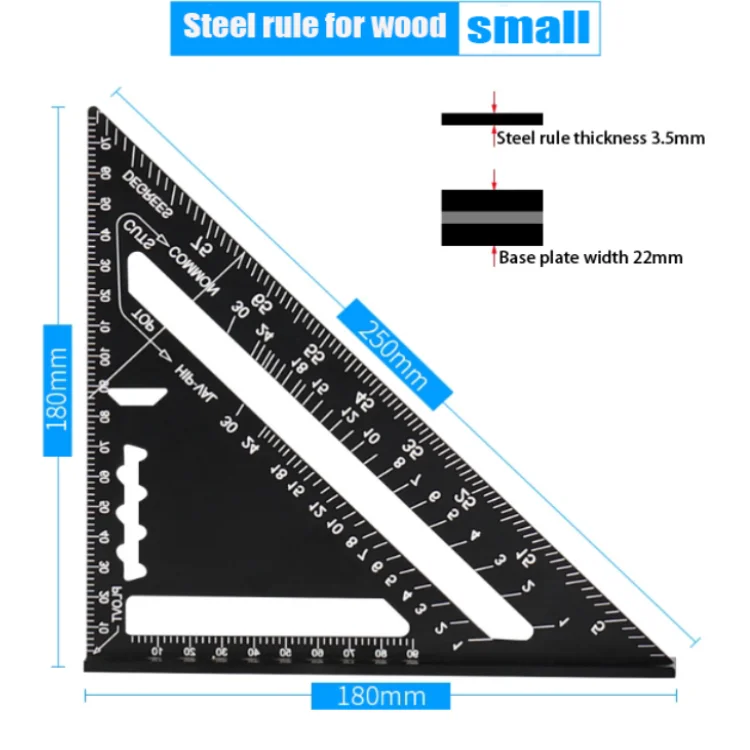 7 inch  Aluminum Alloy  Triangle Ruler Square Triangle Angle Protractor For Woodworking Miter Measuring Tools