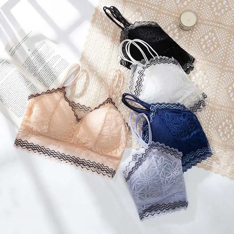 Ladies Transparent Lace Wrap Chest Bralette Sexy Double Thin Straps Ladies Wireless Removable Padded Tube Top Bras