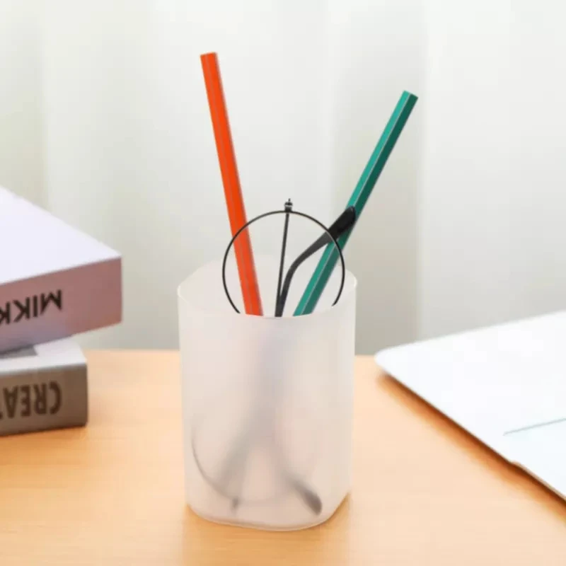 Wholesale Plastic Desk Organizer Pen Container Frosted Transparent Office Pen Holder