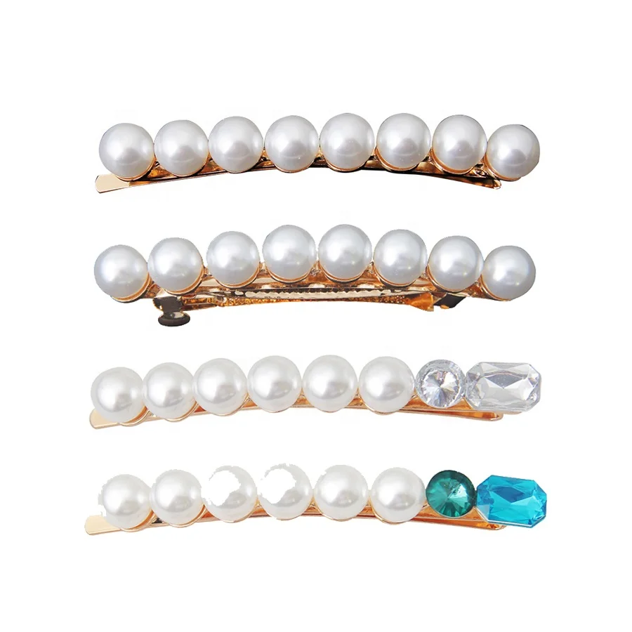 New beautiful girl alloy pearl hairpin, big pearl rhinestone hairpin frog clip, Yiwu factory wholesale pearl clip